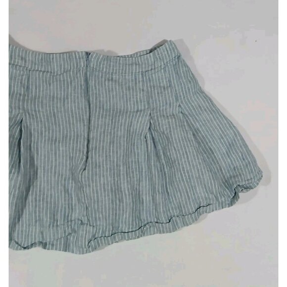 Reformation Carol Linen Pleated Mini Skirt Size 10 Blue Stripe Buttons Preppy - Picture 11 of 12